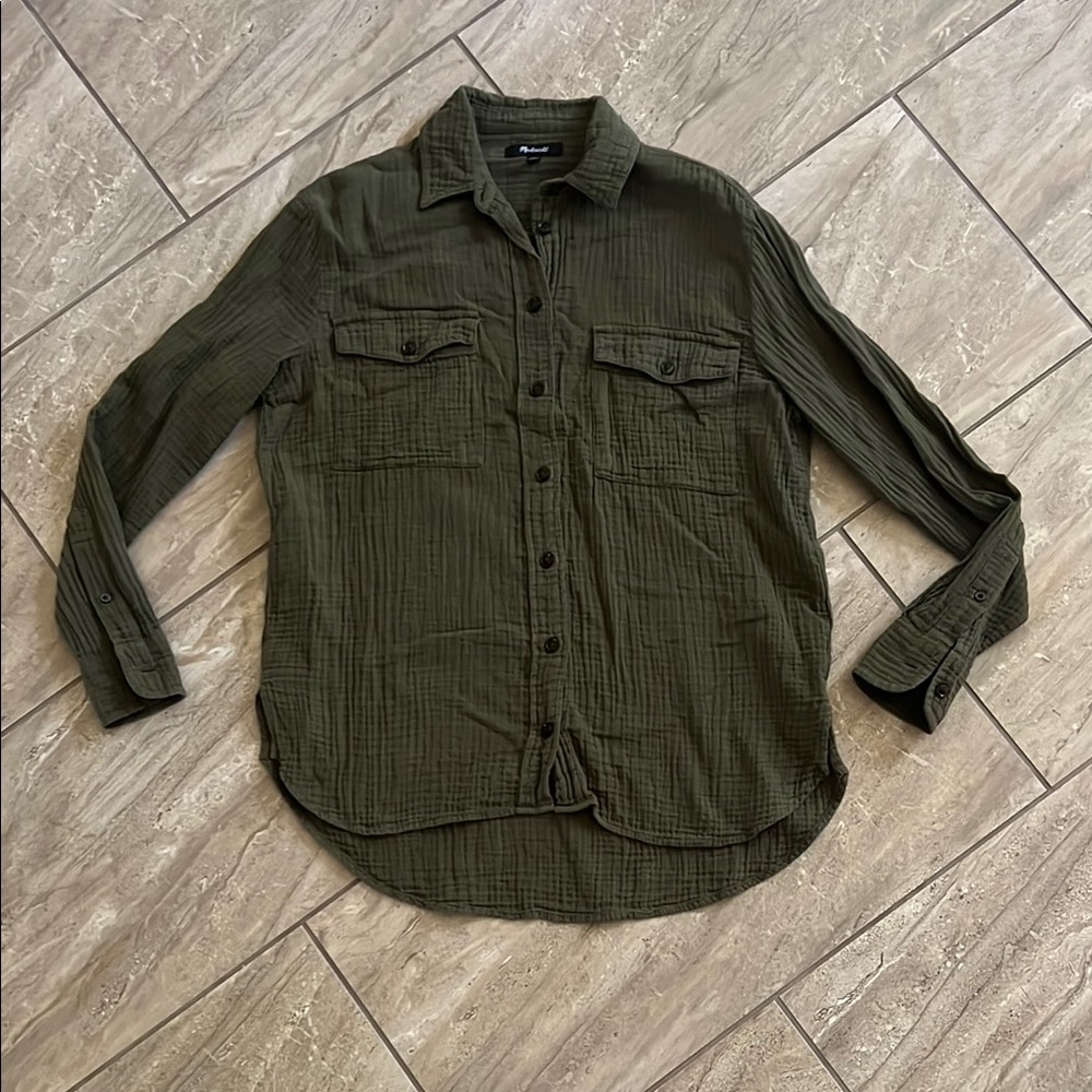 Olive Green Button-Up Shirt